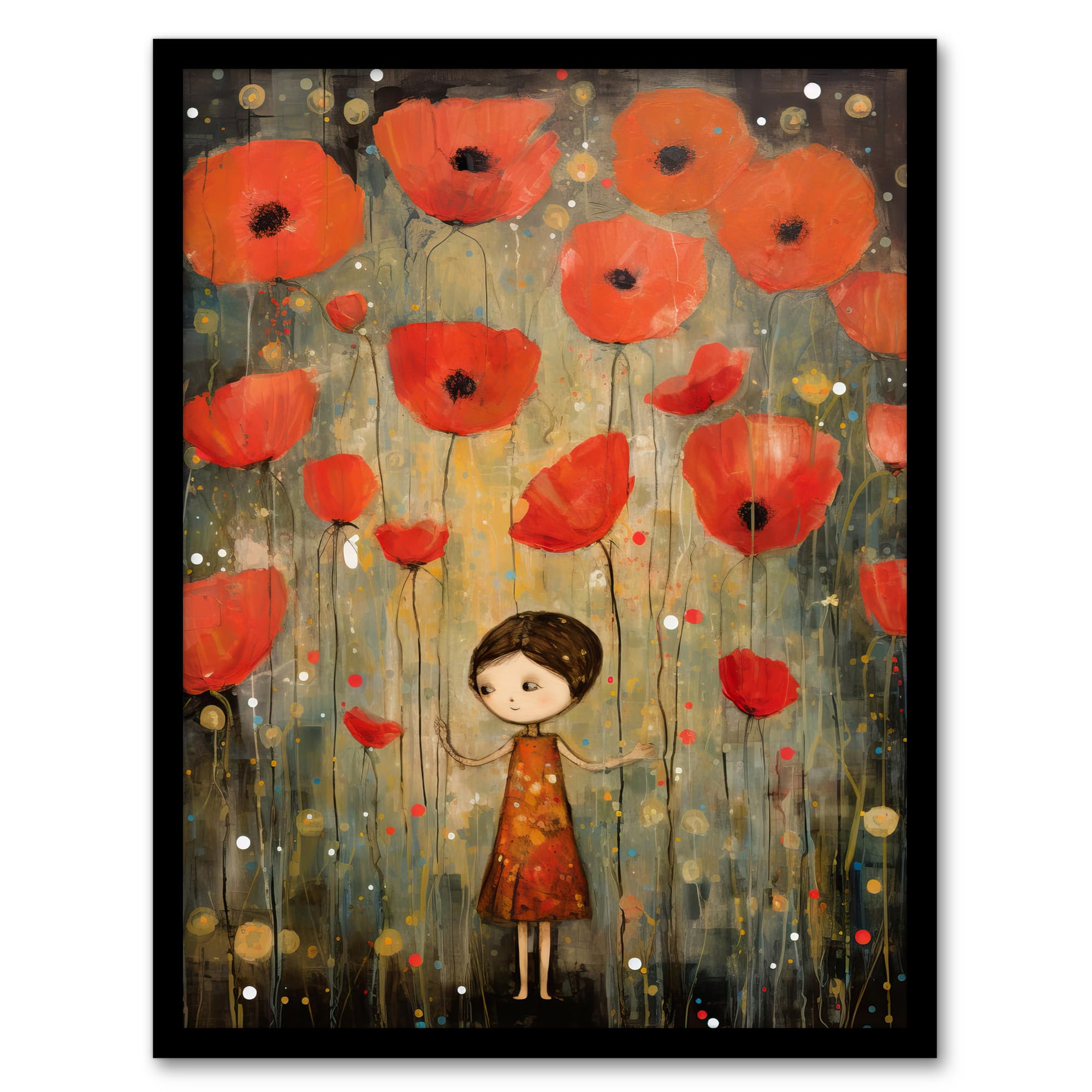 Artery8 Framed A4 The Poppy Dream Elegant Giant Flower Floral Oil Painting Artwork Framed Wall Art Print A4