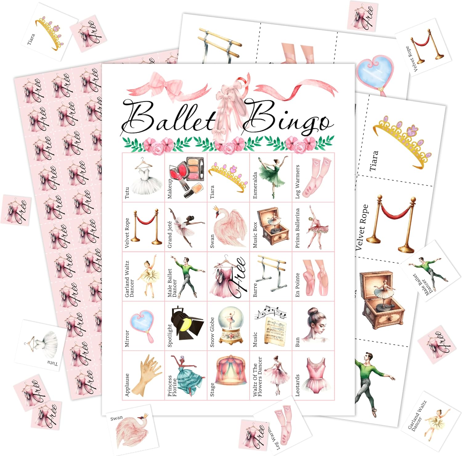 Ballet Bingo Game Cards, Pink Ballerina Bingo Games Decor, Dancing Lover Favors, Ballet Themed Party Activity For Women Adults Family Holiday Gathering BIngo Cards-06
