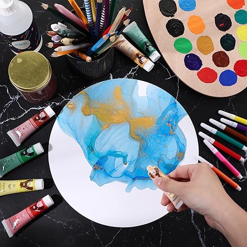 Miniatura 4 de Paquete de 60 papel de acuarela redondo de 7.86 ozm, prensado en frío, ideal para la mayoría de medios húmedos y secos, ideal para principiantes,