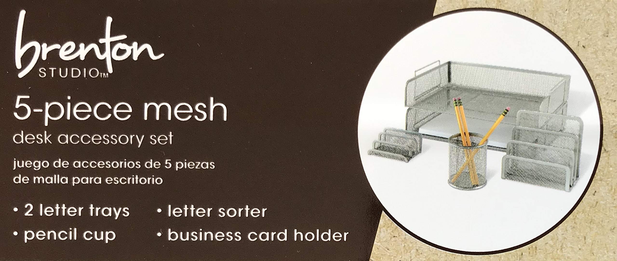 Brenton Studio 5-Piece Minimalist Mesh Desk Tray Set for Stationery, Silver