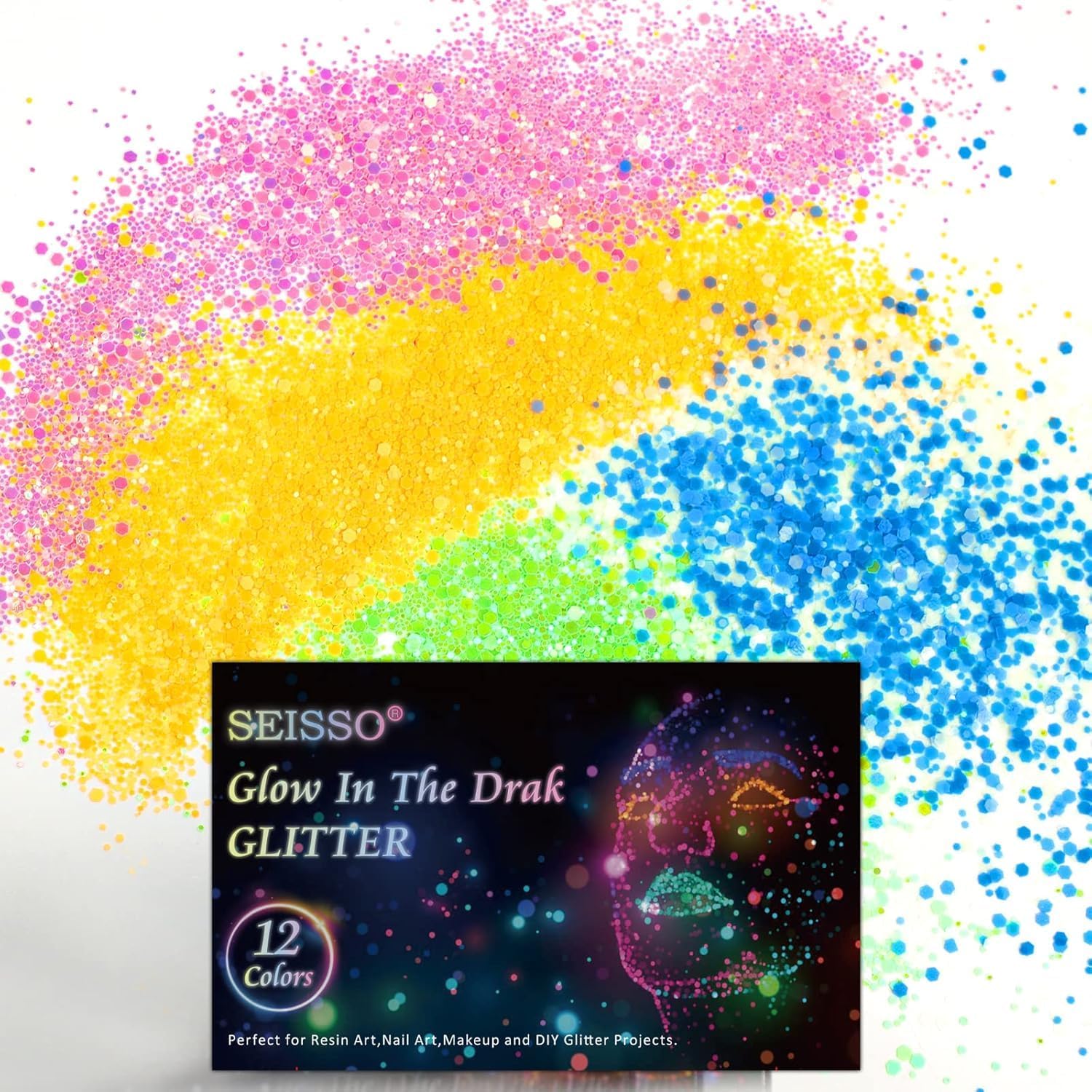 SEISSO Glow in The Dark Powder 12 Colors Epoxy Resin Dye Luminous Glitter Pigment Powder Safe Long Lasting for Fine Art, DIY Nail Art, Epoxy Resin Colorant, DIY Crafts Party, 0.35 Ounce (Pack of 12) - Image 9