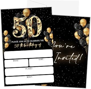 50th Birthday Invitations For Men Women, Gold Party Cards