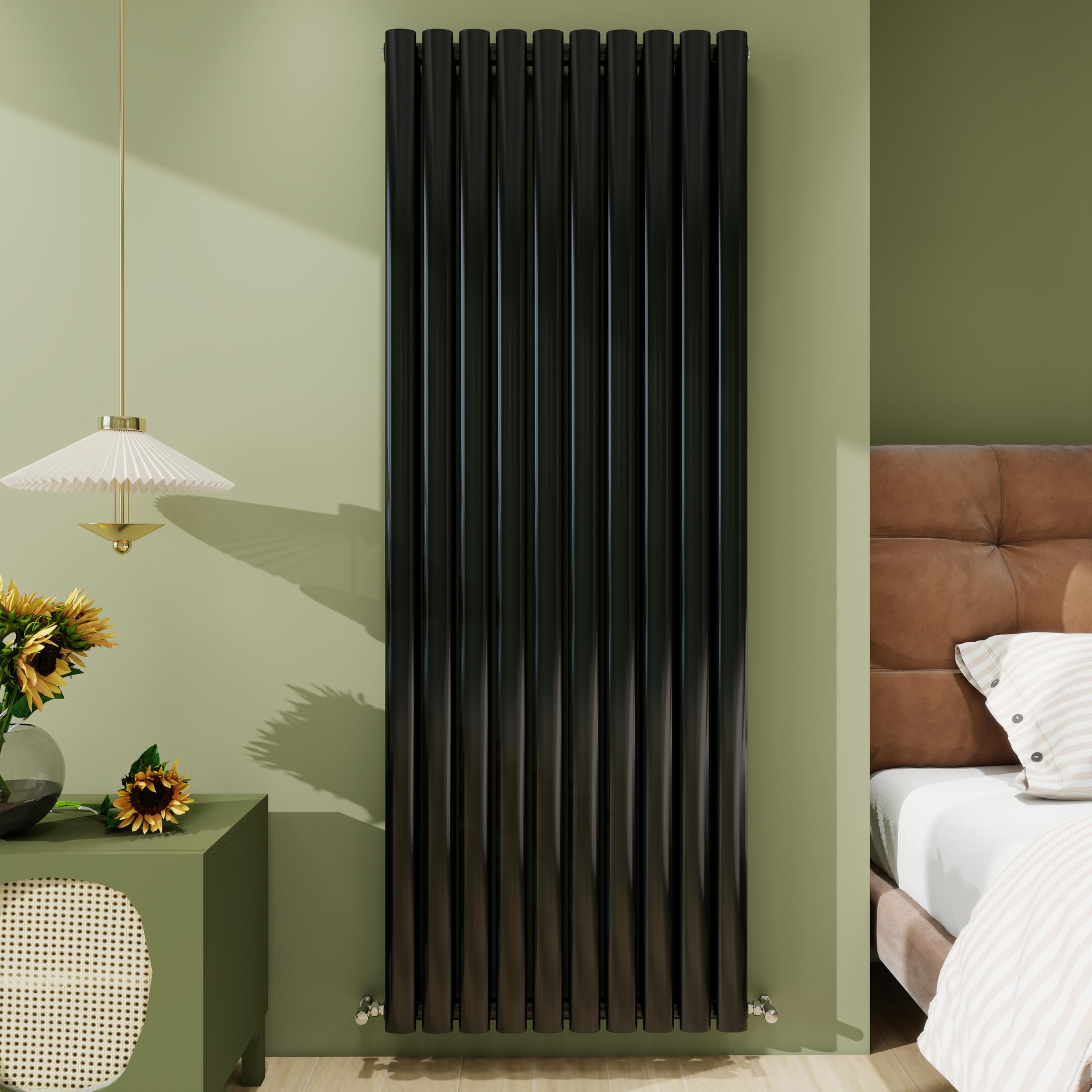 Biubiubath Radiator 1600×590mm Black Vertical Double Oval Column Designer Central Heating Rad 6635 BTU