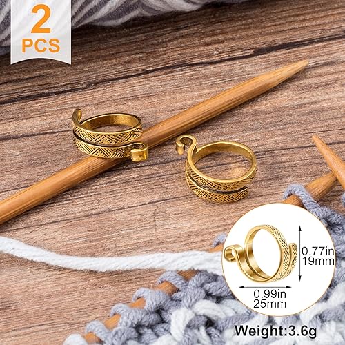 Miniatura 2 de ANCIRS Paquete de 2 anillos de bucle de ganchillo para dedos, anillo de tensión de ganchillo ajustable, soportes de dedo guía de hilo abierto de