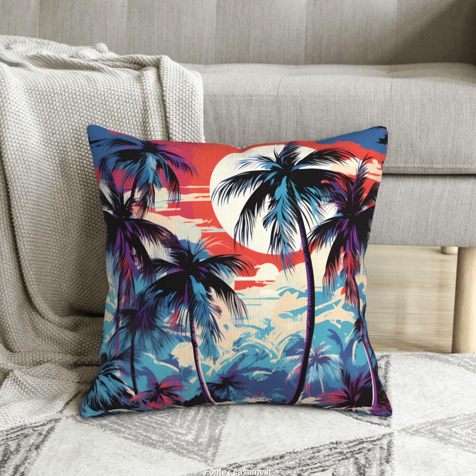 Housse de coussin velours côtelé palmier : sublimez un canapé terne