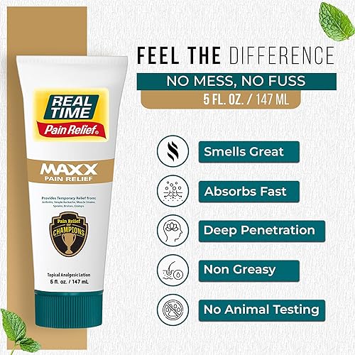 Miniatura 2 de Real Time Pain Relief Tubo MAXX de 5 onzas  18 ingredientes naturales árnica, mentol y menta  Loción de alivio del dolor muscular de máxima fuerza