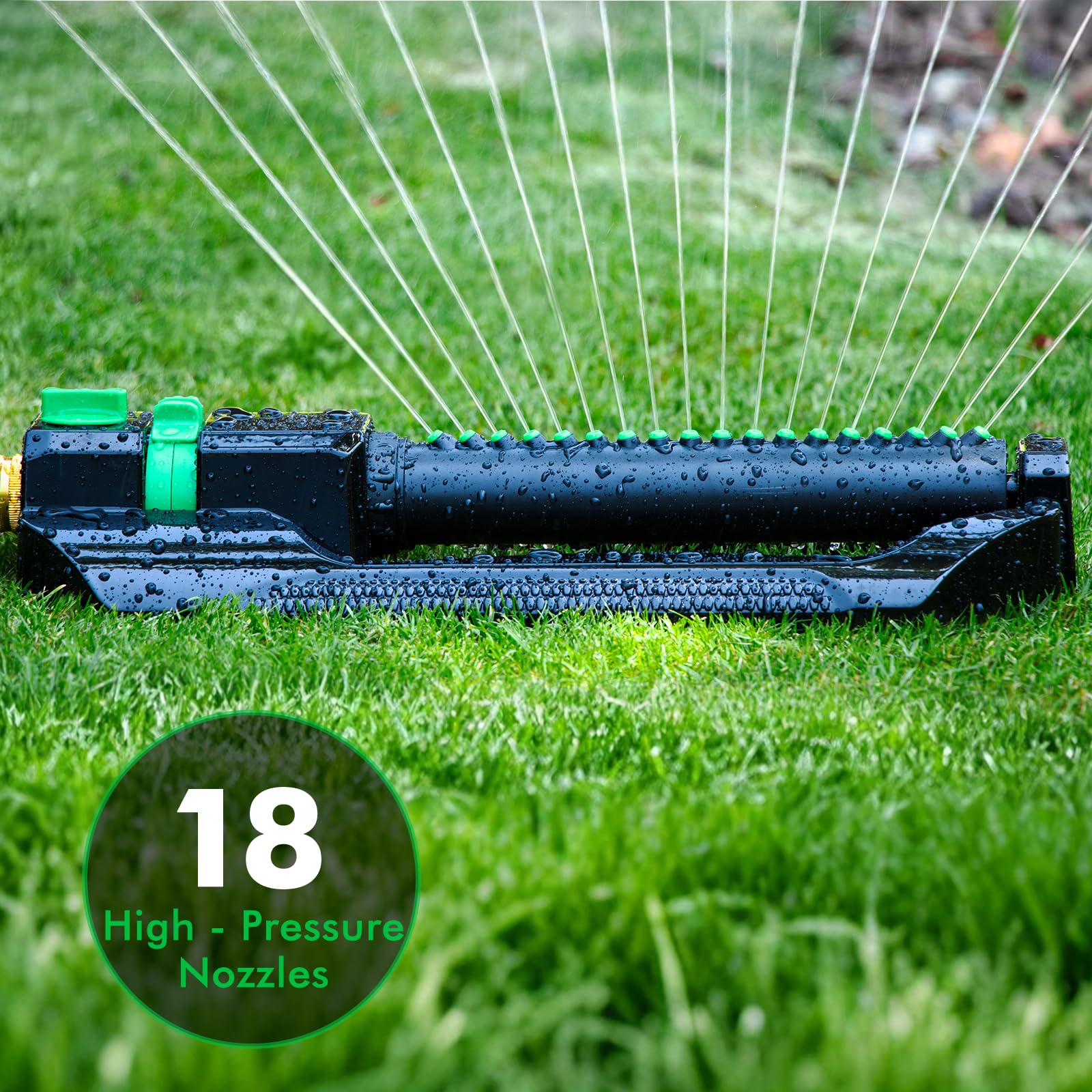 RESTMO Irrigatore oscillante resistente con base in metallo, sistema di irrigazione del prato regolabile con controllo del flusso, copre fino a 3.600 mq. per giardino, cortile