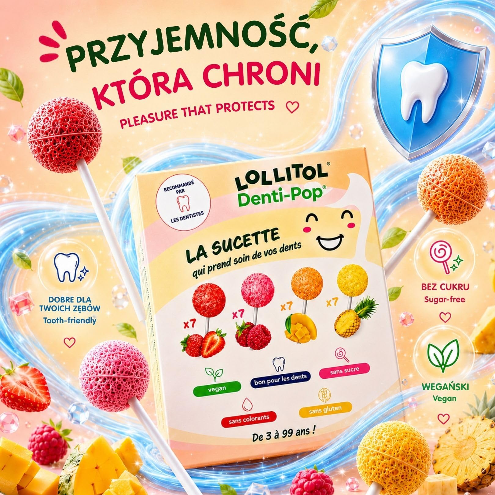 LOLLITOL Lizaki Bez Cukru 28 Sztuk – Cukierki Bez Cukru, Wegańskie Lizaki o Smakach Owocowych (Truskawka, Malina, Mango, Ananas) – Bez Aspartamu, Zestaw Degustacyjny