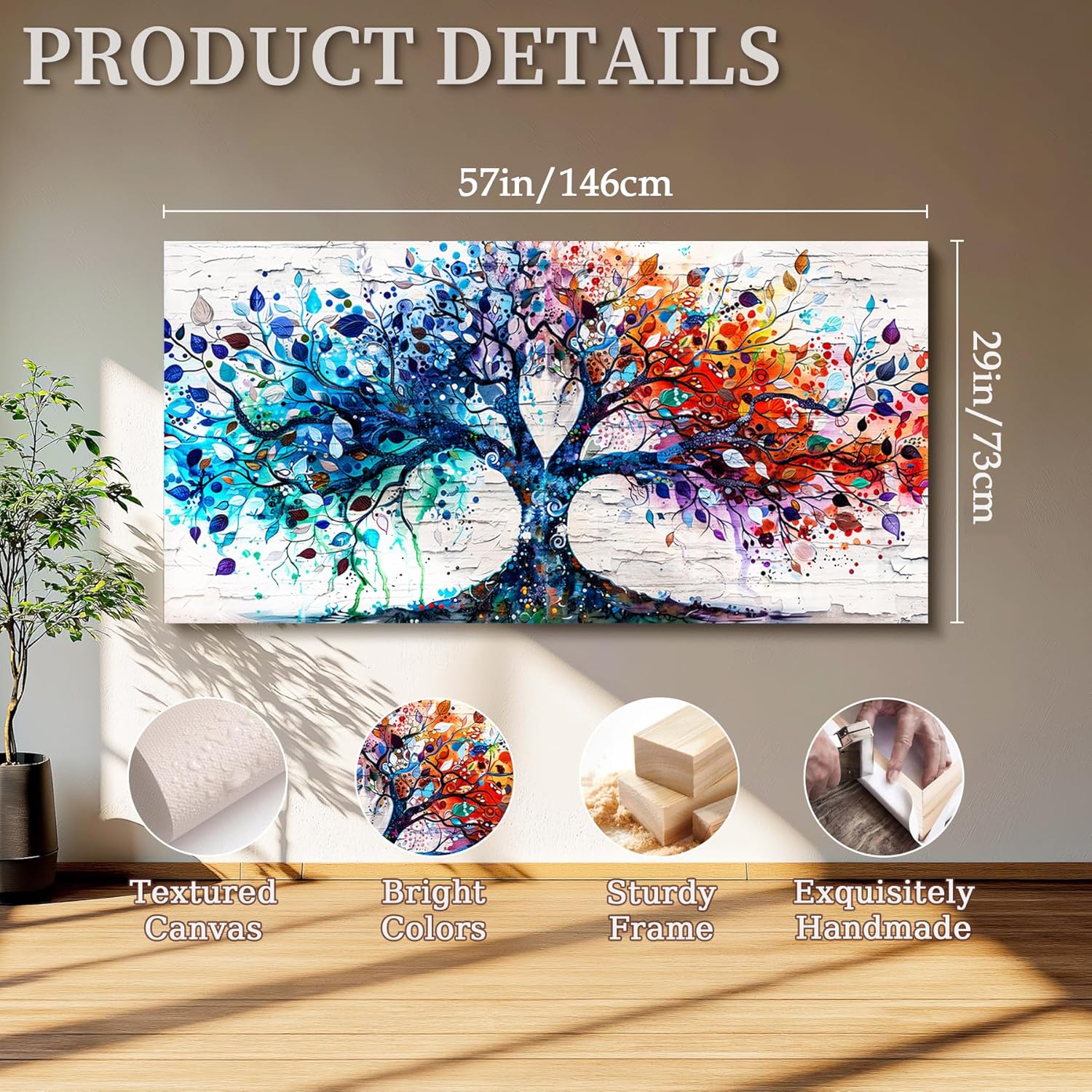 SERIMINO Tree of Life Large Wall Art for Living Room, Colorful Tree Abstract Graffiti Canvas Prints, Nature Botanical Spiritual Artwork for Walls, Modern Office Decorations, Bedroom Wall Decor 29"X57"