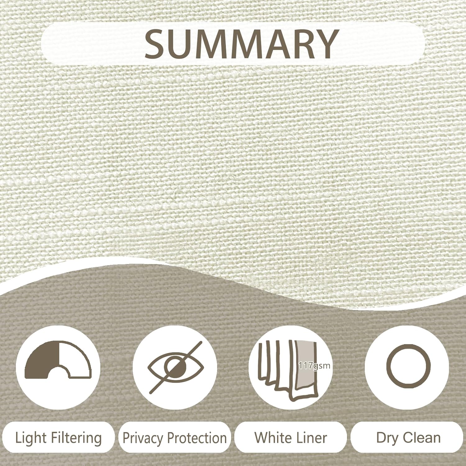 ChadMade Cotton Linen Blend Drape 90 Inches Long Light Filtering Natural Curtain for Kids Room, Rod Pocket Back Tab Lined Drape Privacy Window Treatment (50" W x 90" L, 1 Panel, Off White)