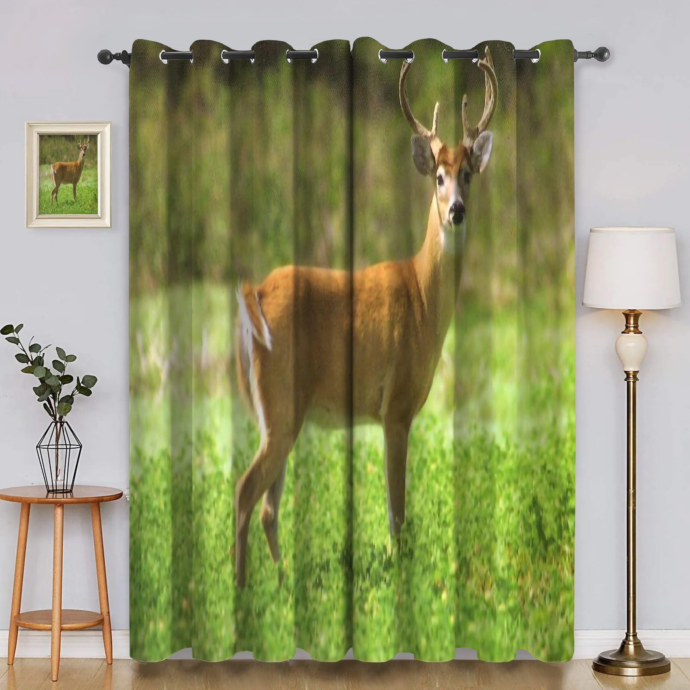 Générique Zasłony zaciemniające termiczne brązowe jeleń z oczkami zielona trawa zasłona do salonu i sypialni - zestaw 2 sztuk (70x145cm) - nowoczesny i elegancki styl AJ2346