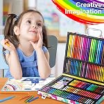 Art Set, 180 Piece Drawing Painting Art Kit, Art Supplies Case with Drawing Clipboard, Coloring Papers, Drawing Papers, Oil Pastels, Crayons, Colored Pencils, Watercolor Cakes, Gifts for Kids