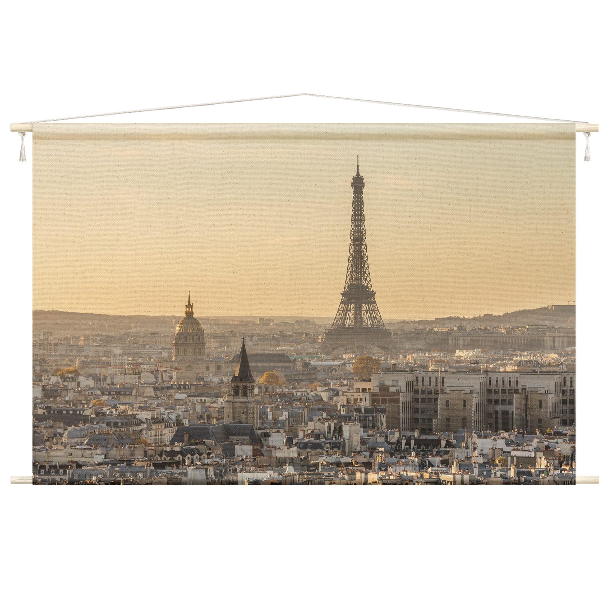 micasia Wandteppich Matteo Colombo Skyline Stoffbild inkl. Holzstäbe & Seile Wanddeko - Made in Germany - Paris Retro Vintage beige Wohnzimmer Schlafzimmer Wandbehang 1658 (205x137cm)