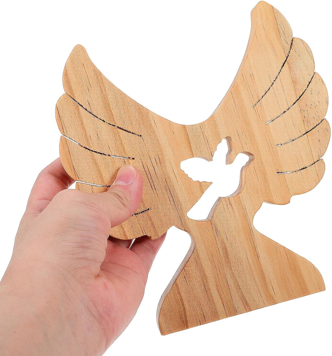 Wooden Angel Cross Sculpture Desktop Decor for Baptism Gift image 4