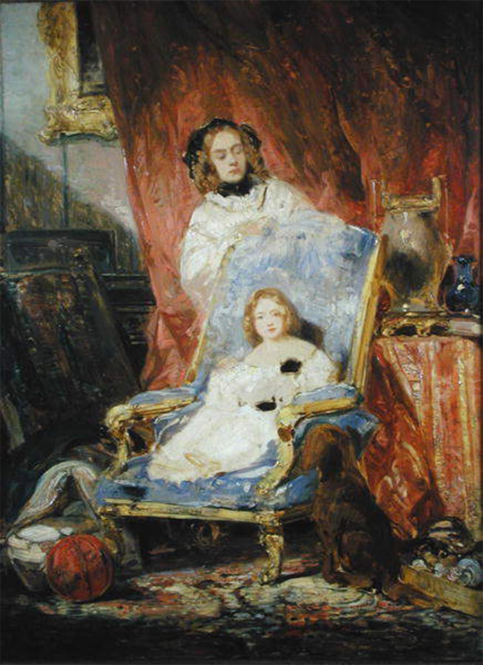 ARTXLXXBN Famous Prints Artwork Pictures Poster Painting Art Madame Eugene Isabey and Her Daughter by Eugene Isabey Artwork Landscape Pictures for Home Decor 60x90cm