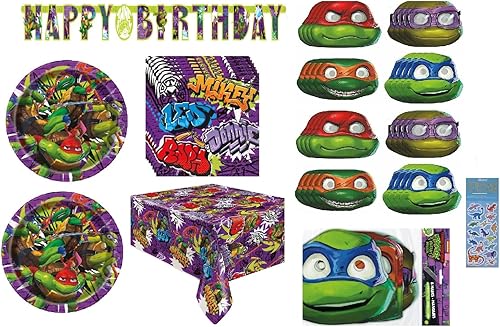 Miniatura 1 de TMNT - Paquete de suministros para fiesta de cumpleaños de las Tortugas Ninja Teenage Mutant incluye 16 platos de almuerzo, 16 servilletas, 1 mantel