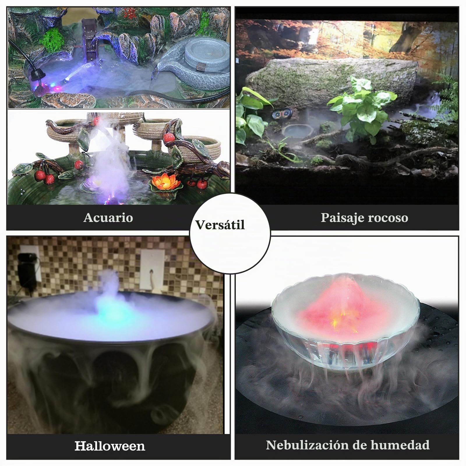 FITNATE 12 Luces LED Mist Maker Fogger, Generador de Niebla, Fogger Ultrasónico, Atomizador Humidificador de Aire, Fuente de Agua, Ideal para Decoración de Estanque, para Halloween y Otro Festival