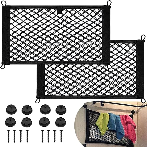 Paquete de 2 pequeñas redes de carga de malla elástica para almacenamiento de red de maletero de automóvil RV red de bolsillo de malla de