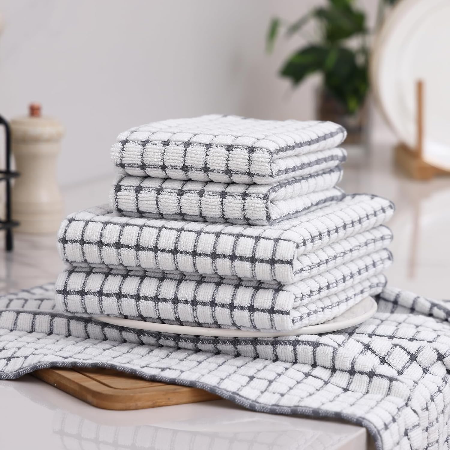 Homaxy Kitchen Towels and Dishcloths Set, 16 x 25 and 12 x 12 Inches, Set of 8 Cotton Terry Kitchen Dish Towels, Super Soft and Absorbent Dish Cloths, Grey - Image 8