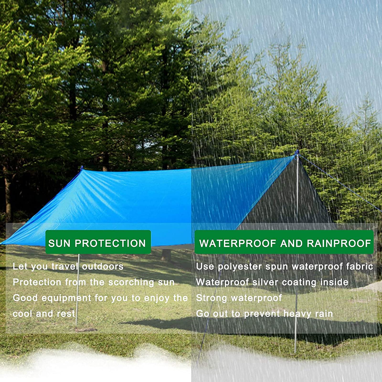 Ultraleichte Wasserdicht Ripstop Camping Tarp, Winddichter Anti-UV Ultraleicht Tragbare, Tragbarer Multifunktionaler Zelt-fußabdruck für Camping, Wandern, Strandstrand
