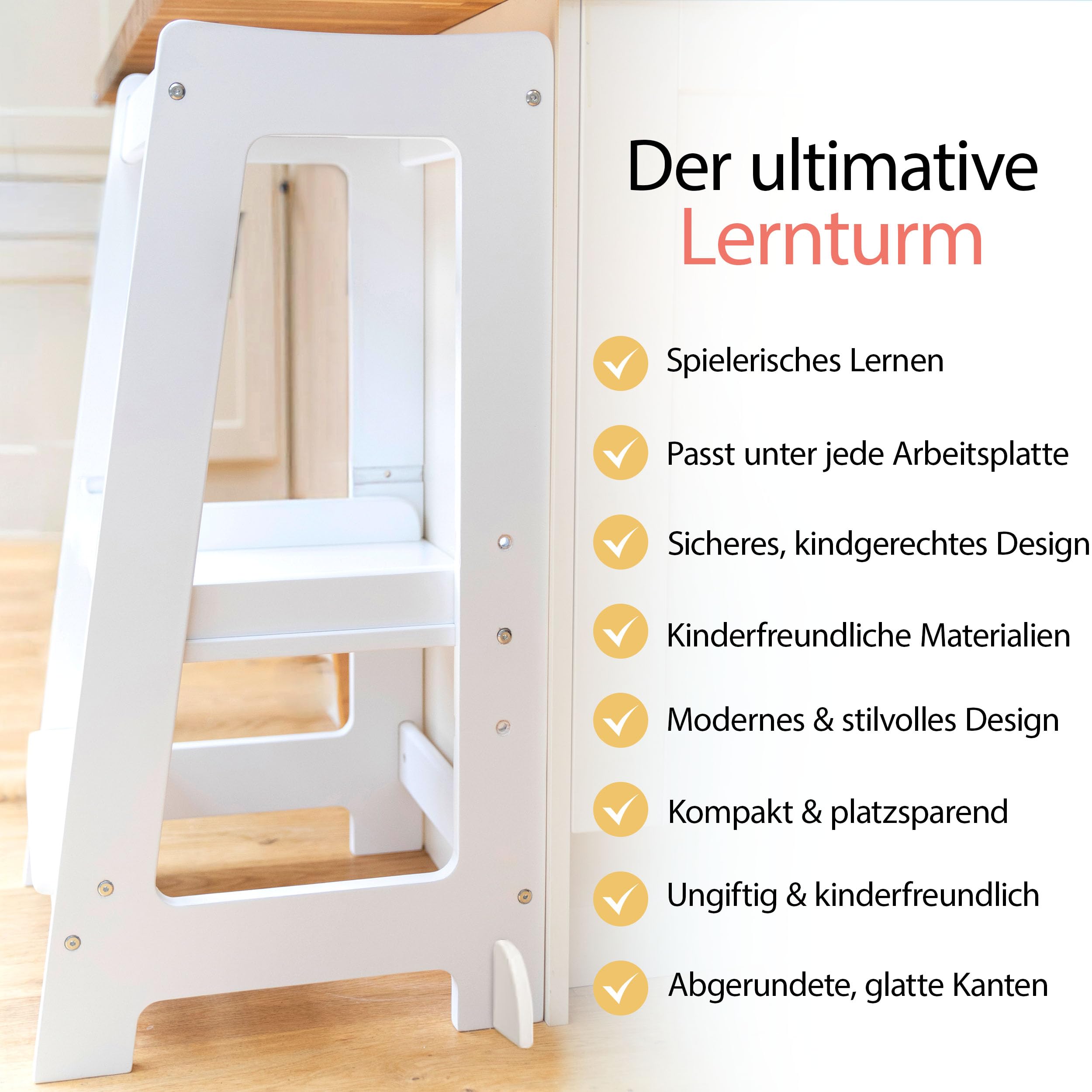 Montessori Lernturm ab 1 Jahr Höhenverstellbar Kinder Tritthocker Weiss