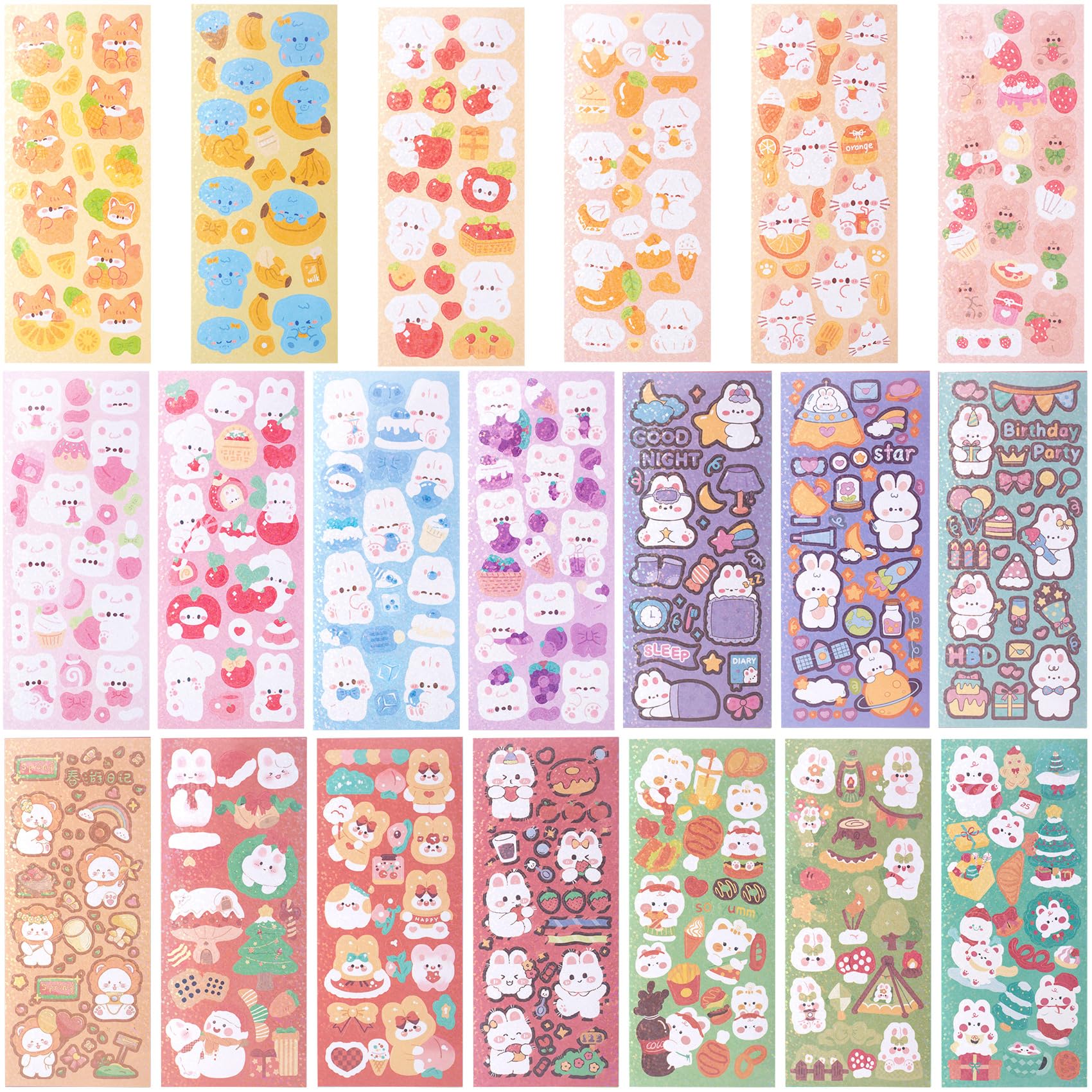 20 Sheets Korean Stickers Self Adhesive Strawberry Kpop Deco Stickers Cute Bear Rabbit Cartoon Photocard Stickers for Scrapbook Decorative Halloween Card Making DIY Craft