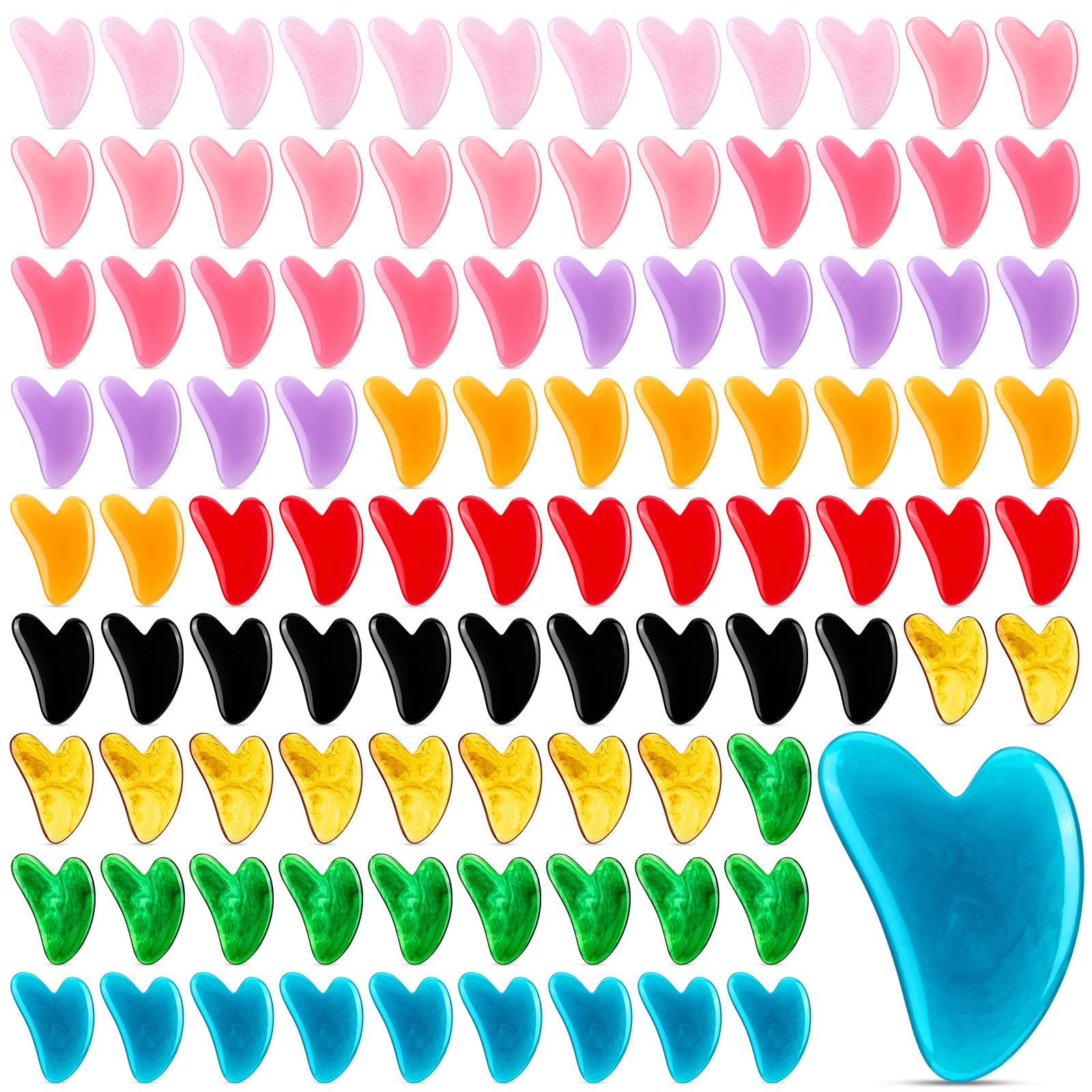 100 strumenti per il viso Gua Sha, in resina, strumento per massaggi Gua Sha, a forma di cuore, pietra guasha per viso, corpo, collo e occhi, spa, agopuntura, regalo per la cura della pelle