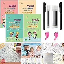 Lazybeee Magic Practice Copybook, (4 BOOK + 1 PEN + 5 REFILL) Number Tracing Book for Preschoolers with Pen, Magic calligraphy books for kids Reusable Writing Tool Hardcover