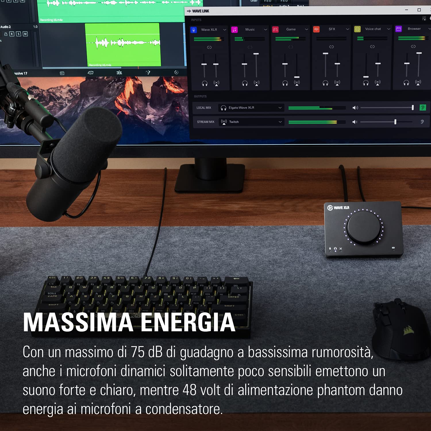 Elgato Wave XLR – interfaccia microfono, XLR/USB-C, anti-clipping, preamplificatore 75 dB, alimentazione phantom, monitor diretto, touch mute, app per il mixaggio digitale di Wave Link