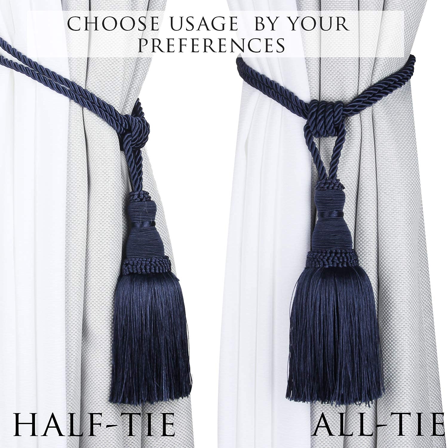 Vorhang-Raffhalter Mit Quaste – 2er Set In Marineblau, Handgeflochten Für Ein Gemütliches Zuhause