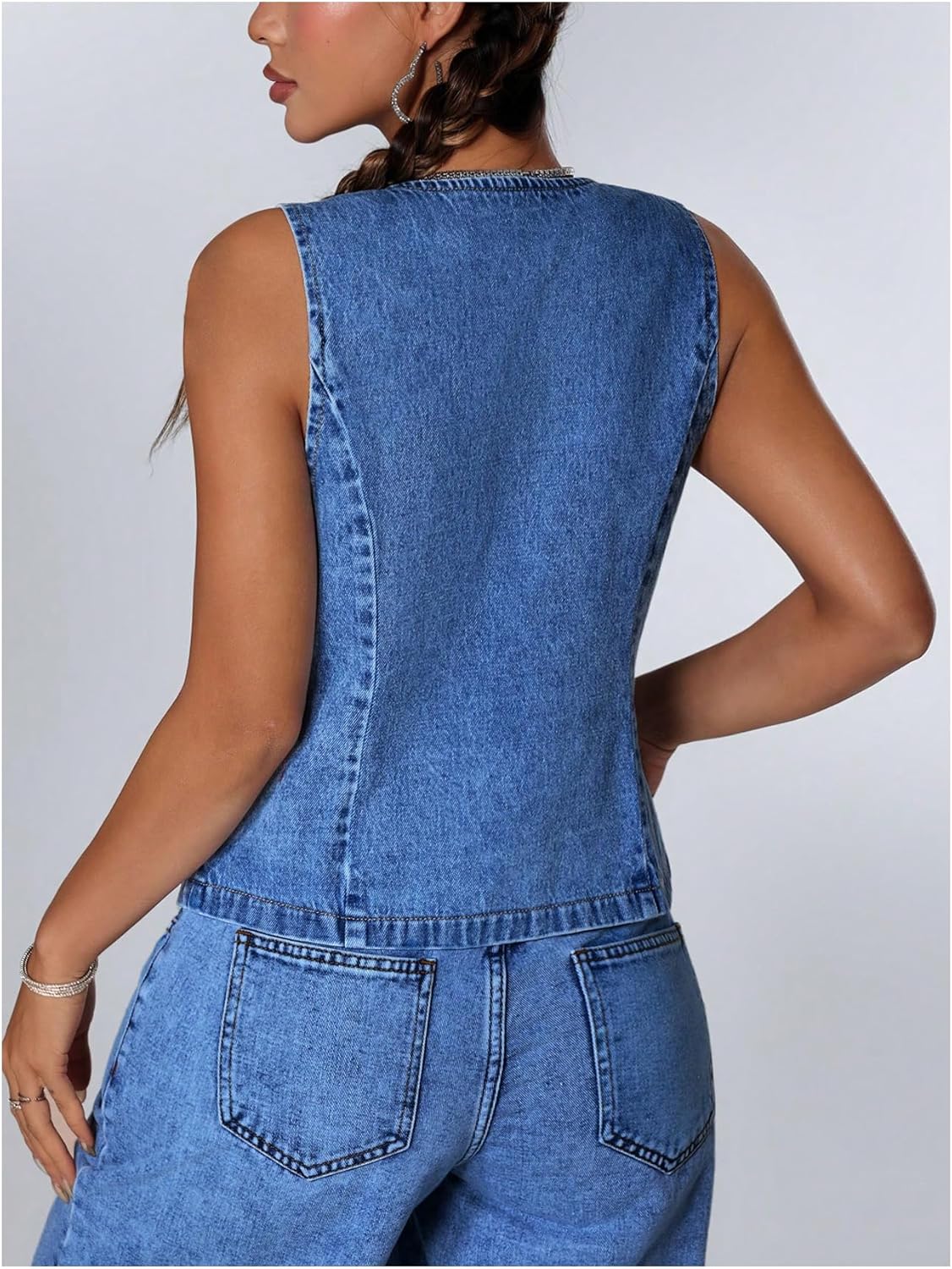 Milumia Women's Tie Bow Front Deep V Neck Denim Vest Sleeveless Jean Jacket - Image 2