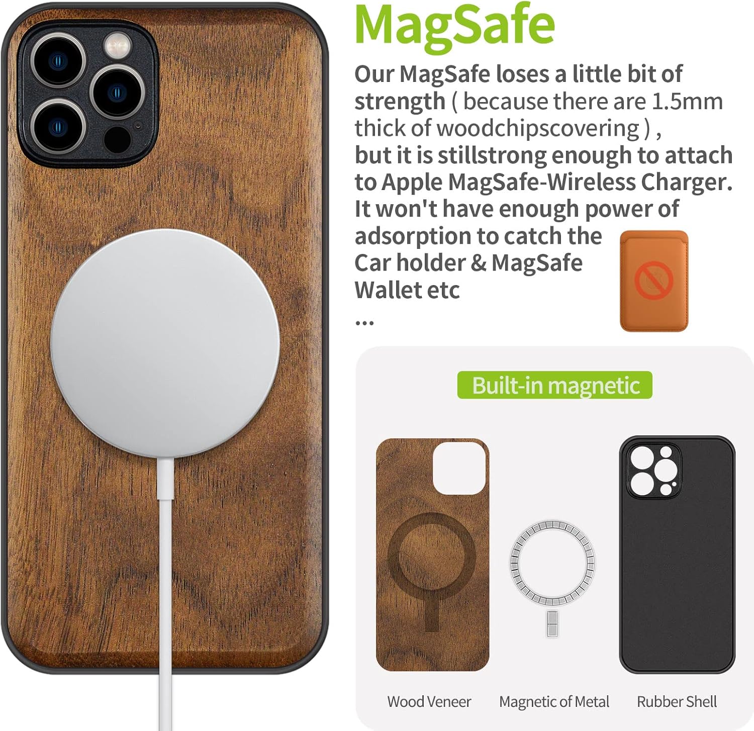 Carveit Magnetic Wood Case for iPhone 12 Pro Max [Natural Wood & Black Soft TPU] Shockproof Protective Unique & Classy Wooden Cover Compatible with MagSafe (Walnut) - Image 5