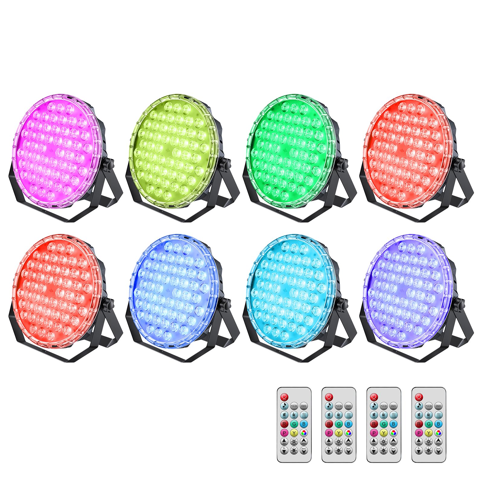 BETOPPER Lámpara LED par ultradelgada para DJ, 54 x 1 W, RGB, par de faros con DMX512, mando a distancia e iluminación de escenario controlada por ruido para bodas, fiestas, iglesias y uplighting 8P