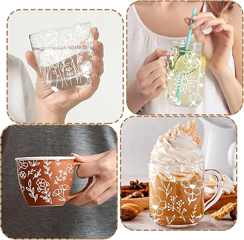 Miniatura 5 de AnyDesign Calcomanías de transferencia para vasos de vidrio, flores silvestres, mariposas, frotar en transferencias, blanco, transparente,