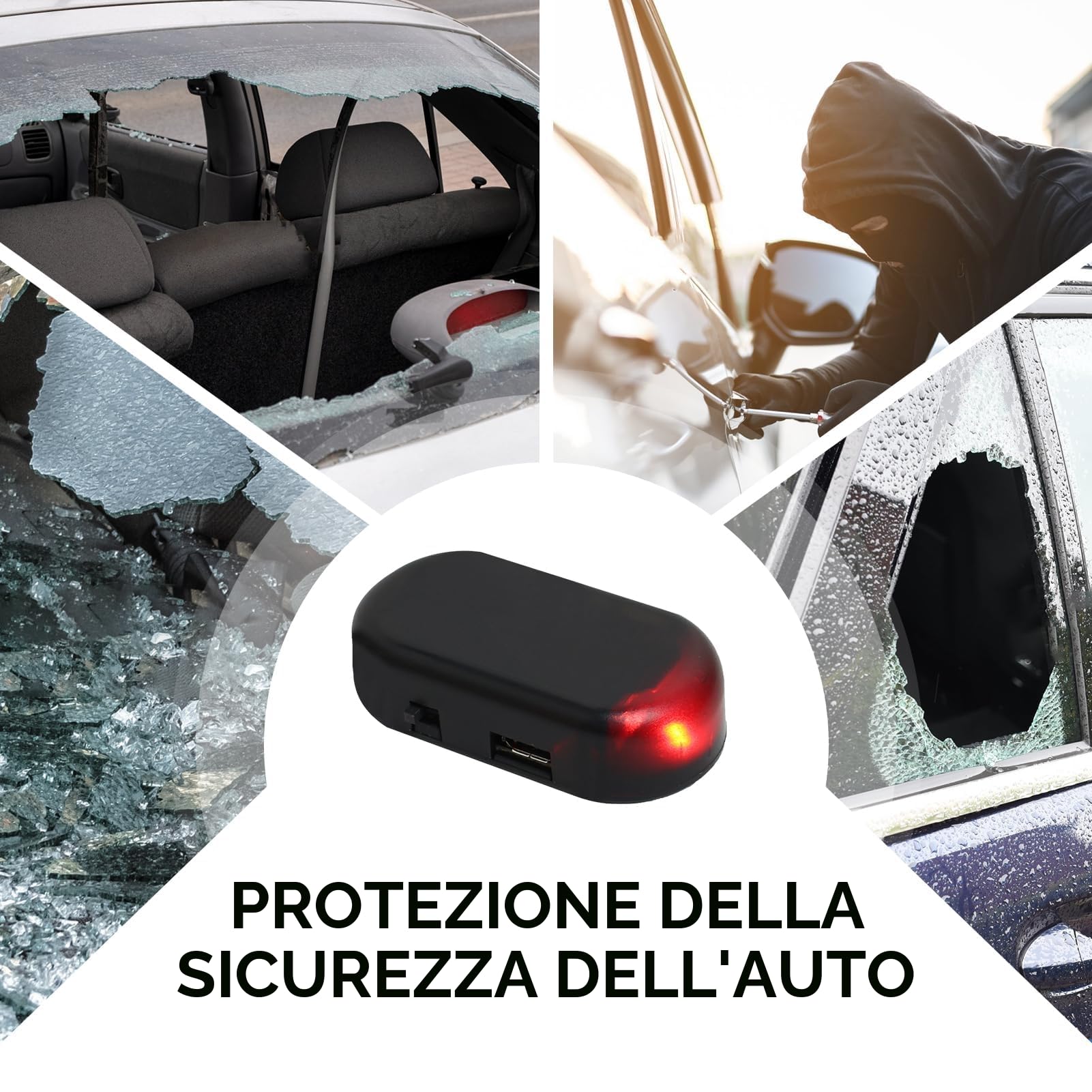 Antifurto Luci LED Segnalazione Flash Lampeggiante Solar Power Simulato Allarme Per Auto USB Rosso