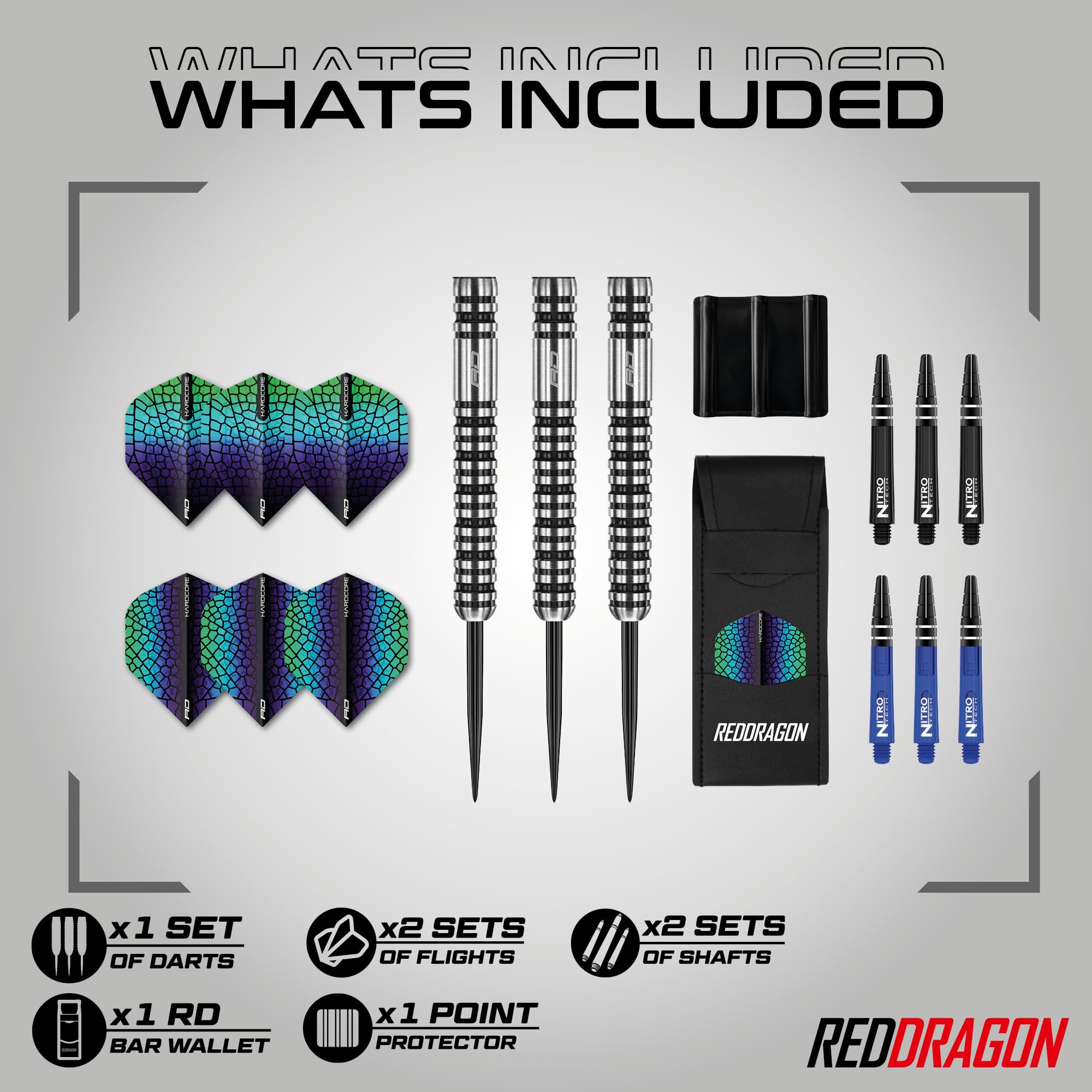 RED DRAGON Darts - Dragonfly - 95% Tungstène - Jeu de fléchettes à Pointe en Acier Professionnel - Comprend des ailettes et des tiges - Disponible en 20g, 22g & 24g