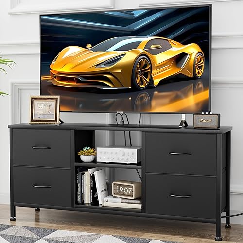 Lulive Mueble de TV para dormitorio, cómoda ancha con cajones de tela para TV de 50 pulgadas, centro de entretenimiento y consola de TV con toma de