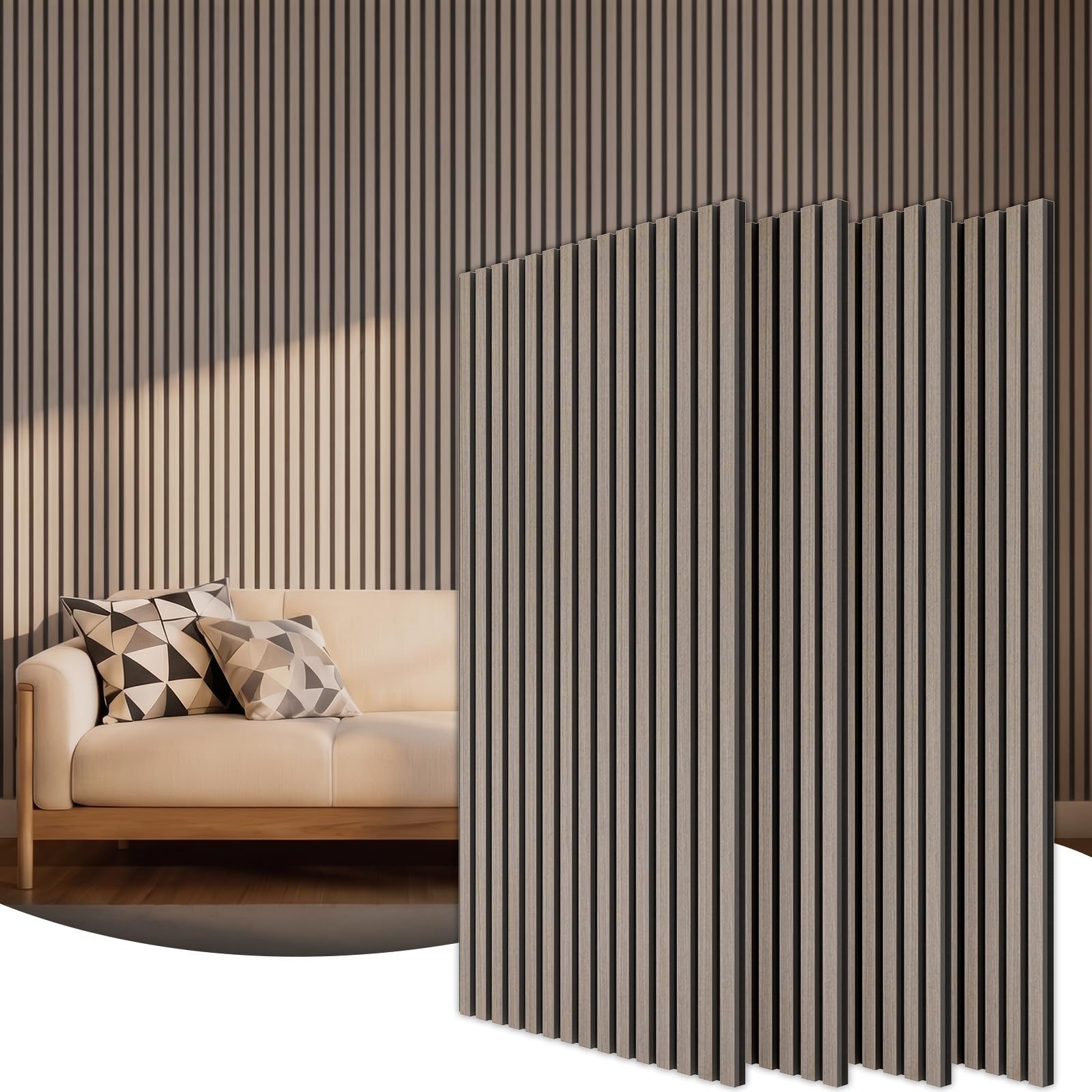 TONOR Panneau Mural Decoratif de Bois,120x60-2.88㎡, 4 Pièces, Gris
