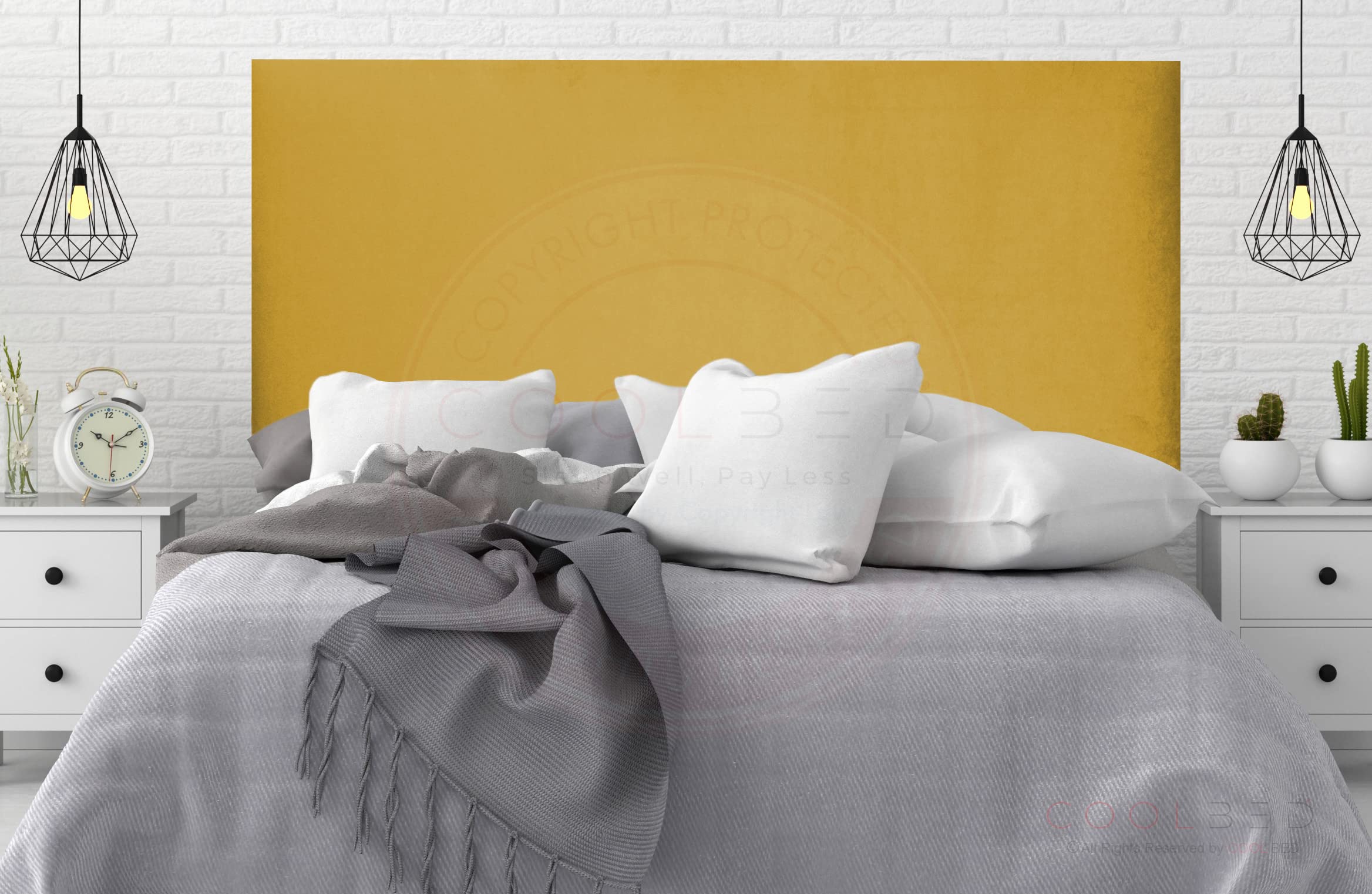 Plush Velvet Plain Divan Bed Headboards 20” or 24” Height Upholstered Headboard (Double (4'6) - 20" (H), Yellow Plush)