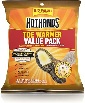 HotHands Toe Warmers - Long Lasting Safe Natural Odorless Air Activated Warmers - Up to 8 Hours of Heat - 6 Pair