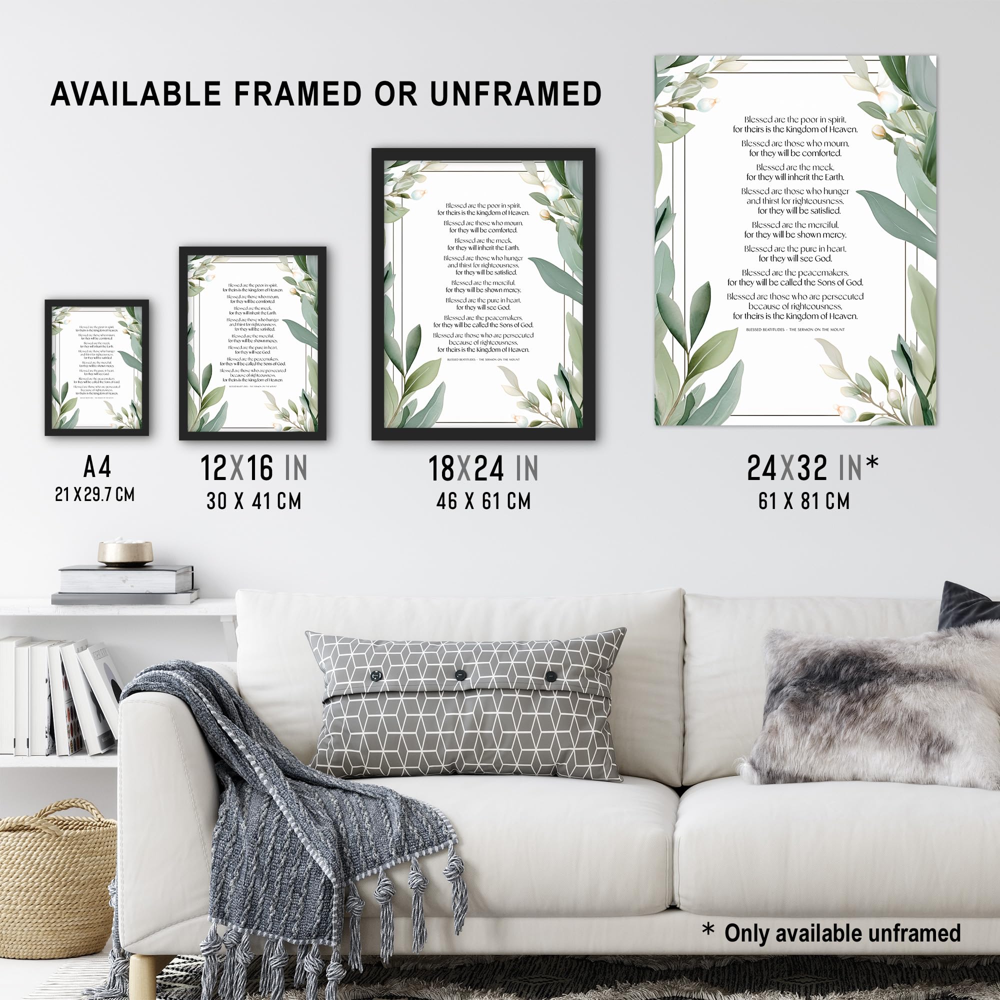 Artery8 Blessed Beatitudes Sermon of the Mount Matthew Gospel Green Jesus Christ Christian Bible Faith God Quote Revelations Flowers Artwork Extra Large XL Wall Art Poster Print - Image 3