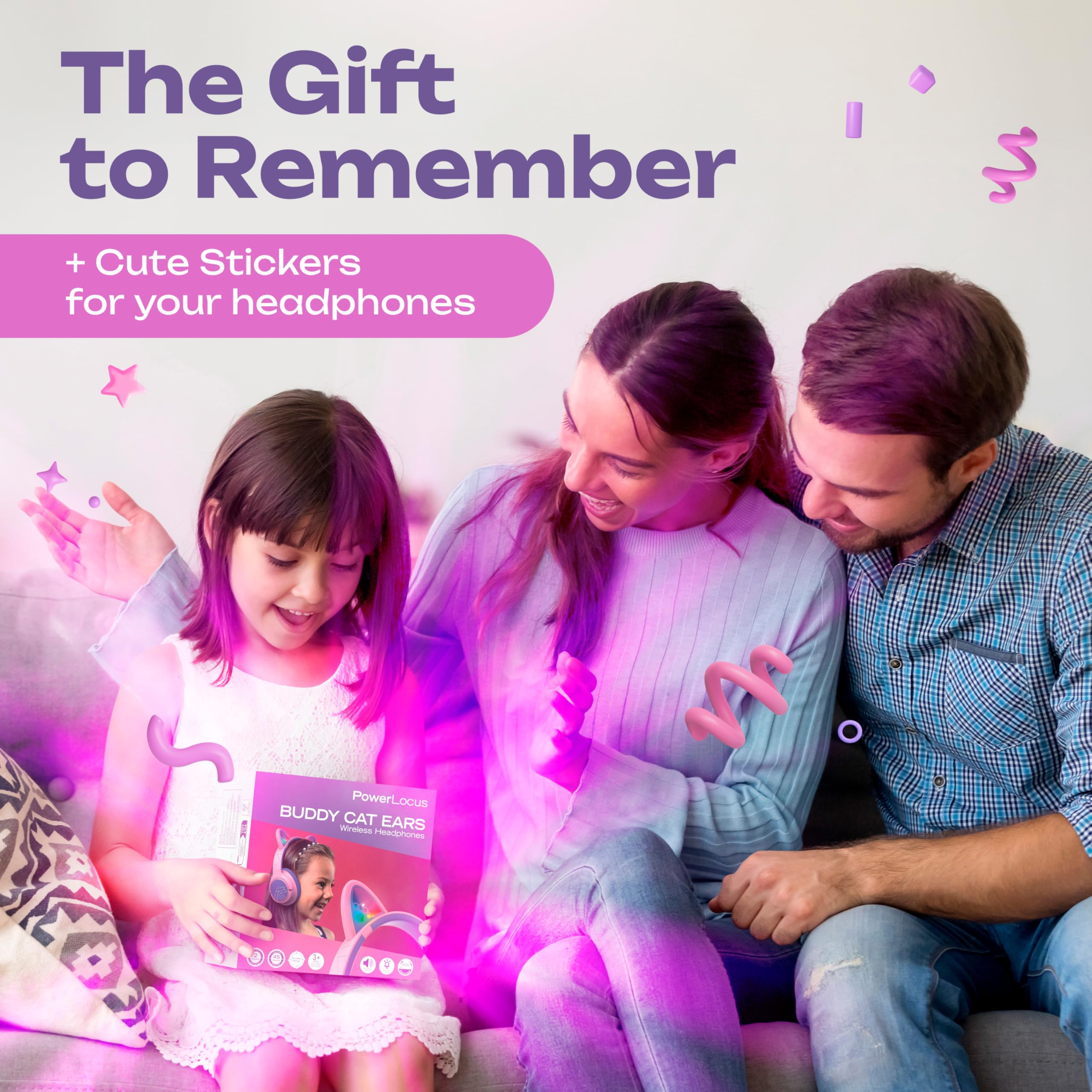 PowerLocus Cuffie Bluetooth per Bambini, Cuffie Wireless per Ragazzi, 74/85/94dB Limite di Volume, Luci a LED, Cuffie Over Ear Pieghevole Senza Fili con Microfono per iPad/Viaggio/Tablet/PC (Viola)
