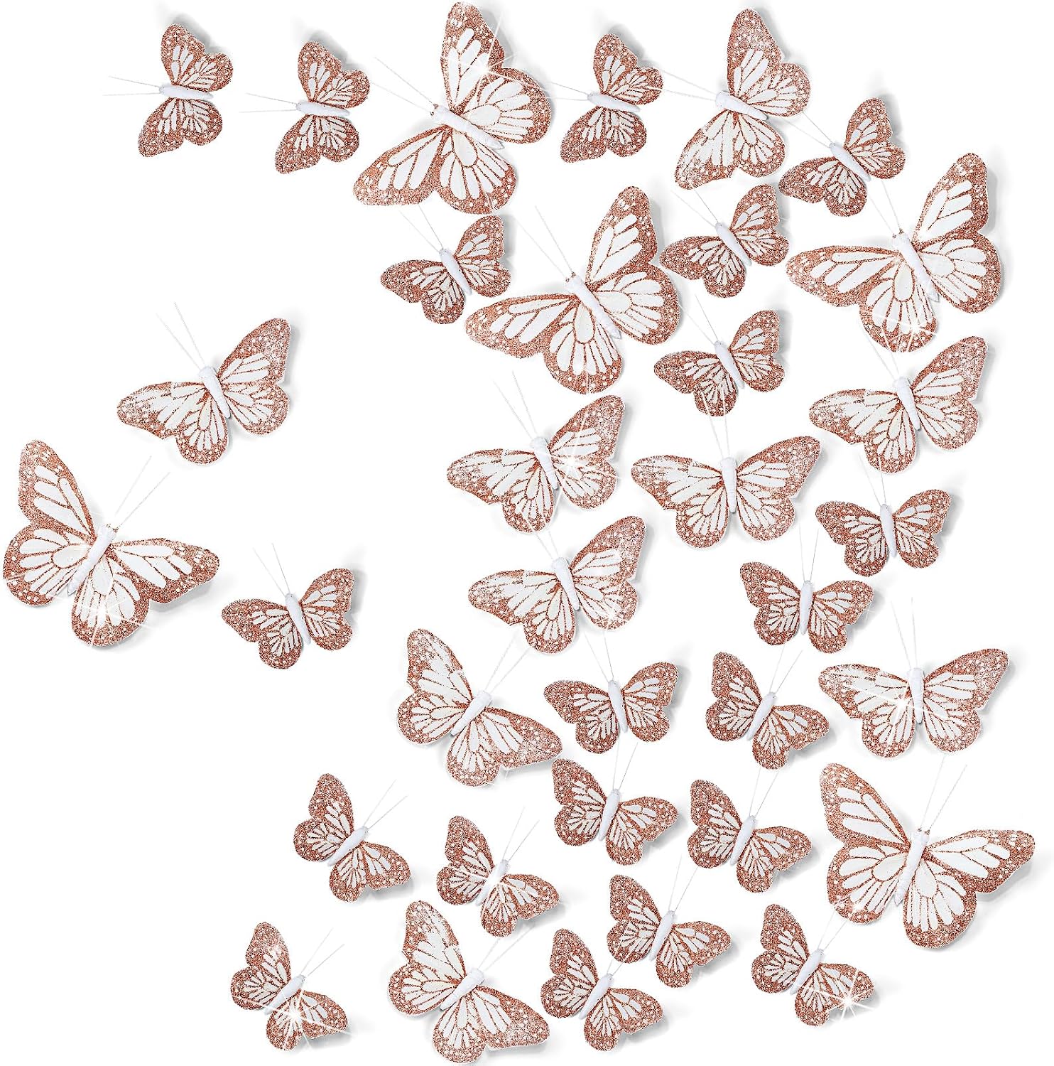 Chuangdi Feather Butterfly Decorations 36 Pcs White 3size Monarch Wall & Party Decor for Wedding, DIY Crafts Lightweight Artificial Feather Butterflies for Home Indoor Outdoor