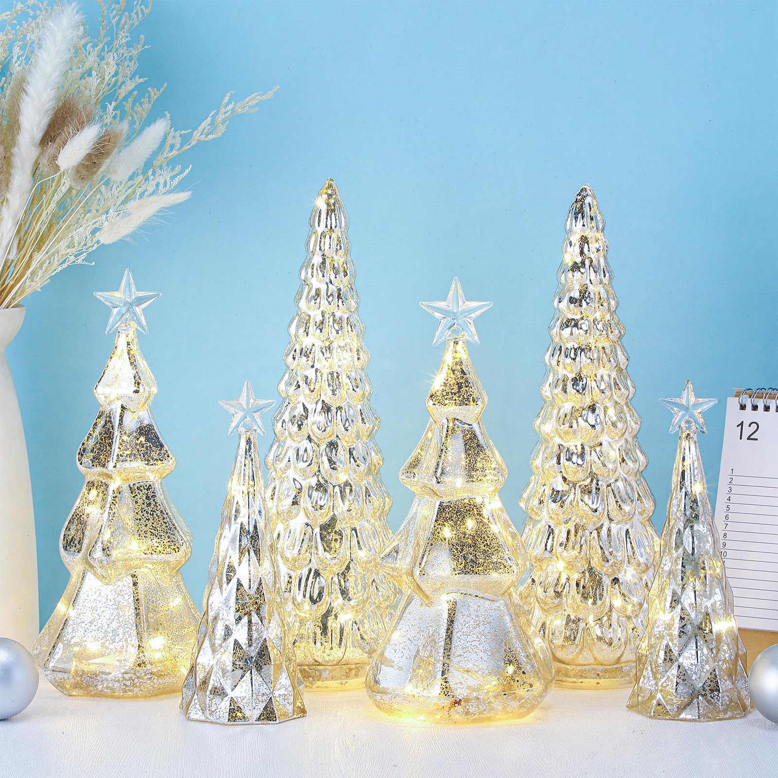 Figurines de sapin de Noël en verre mercure DoubleFill à LED, cadeau de vacances idéal