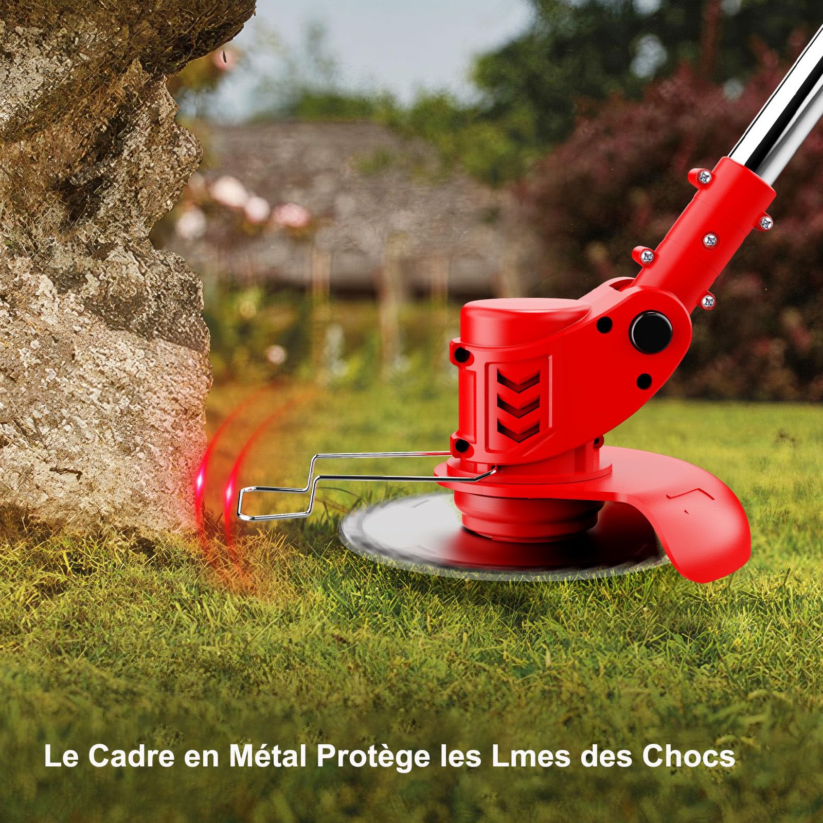 Lacoco Débroussailleuse Électrique sans Fil Coupe Bordure à Batterie Tondeuse à Gazon Puissant Poignée Télescopique 3 Types de Lames Tête Pivotante à 90°avec 2 * 2.0AH Batteries pour Jardin Court