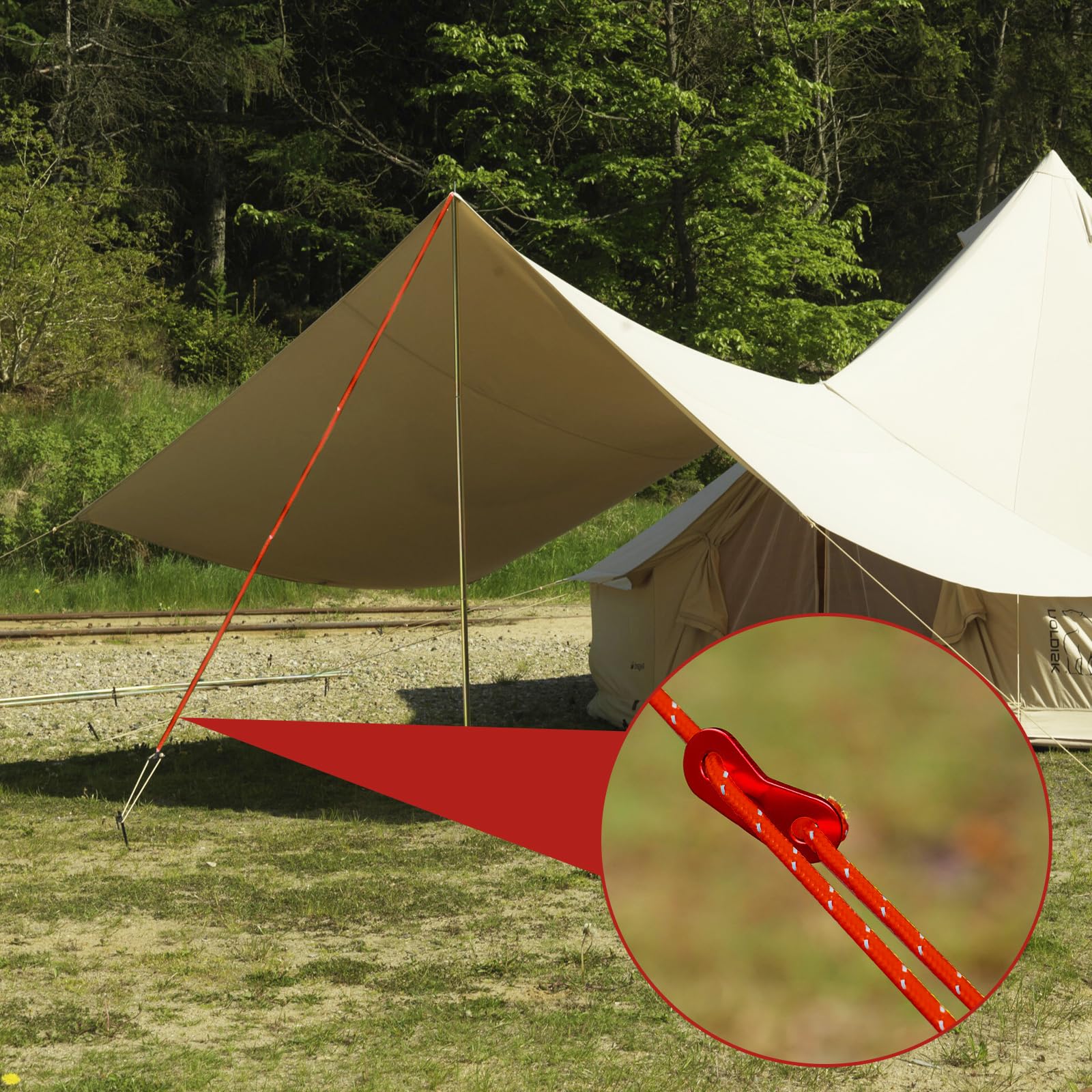 Knot-free Rope Pulley Tensioner 8 Pack Reflective Tent Guy Ropes, Light ...