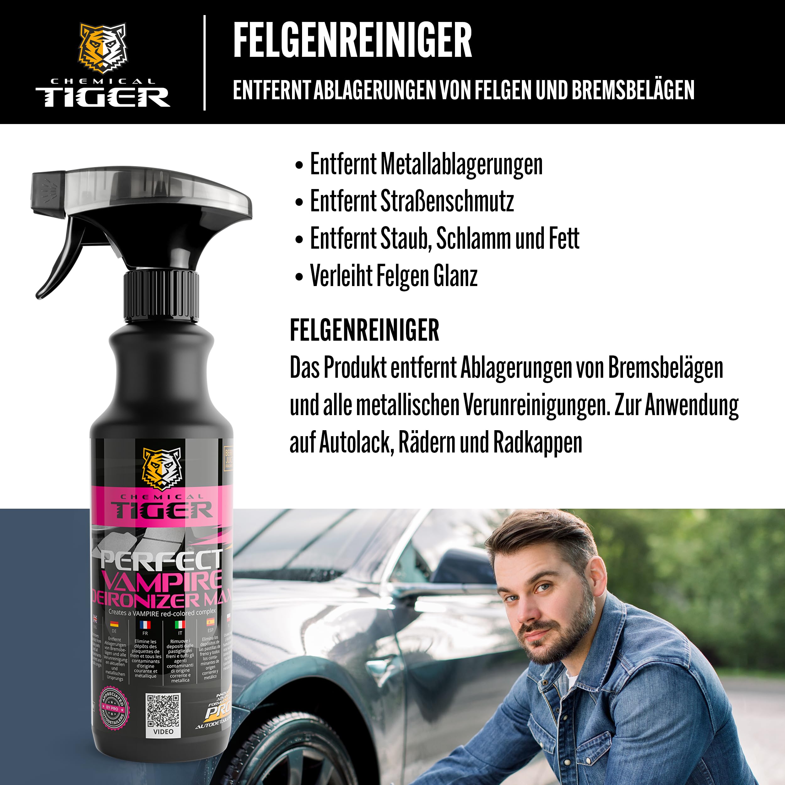 Autopflege Set 3-telig: Auto Reiniger für Innenraum & Außen + Detailer Keramikversiegelung + Felgenreiniger - Gründliche Reinigung, Schonend für Oberflächen, Tiefer Glanz
