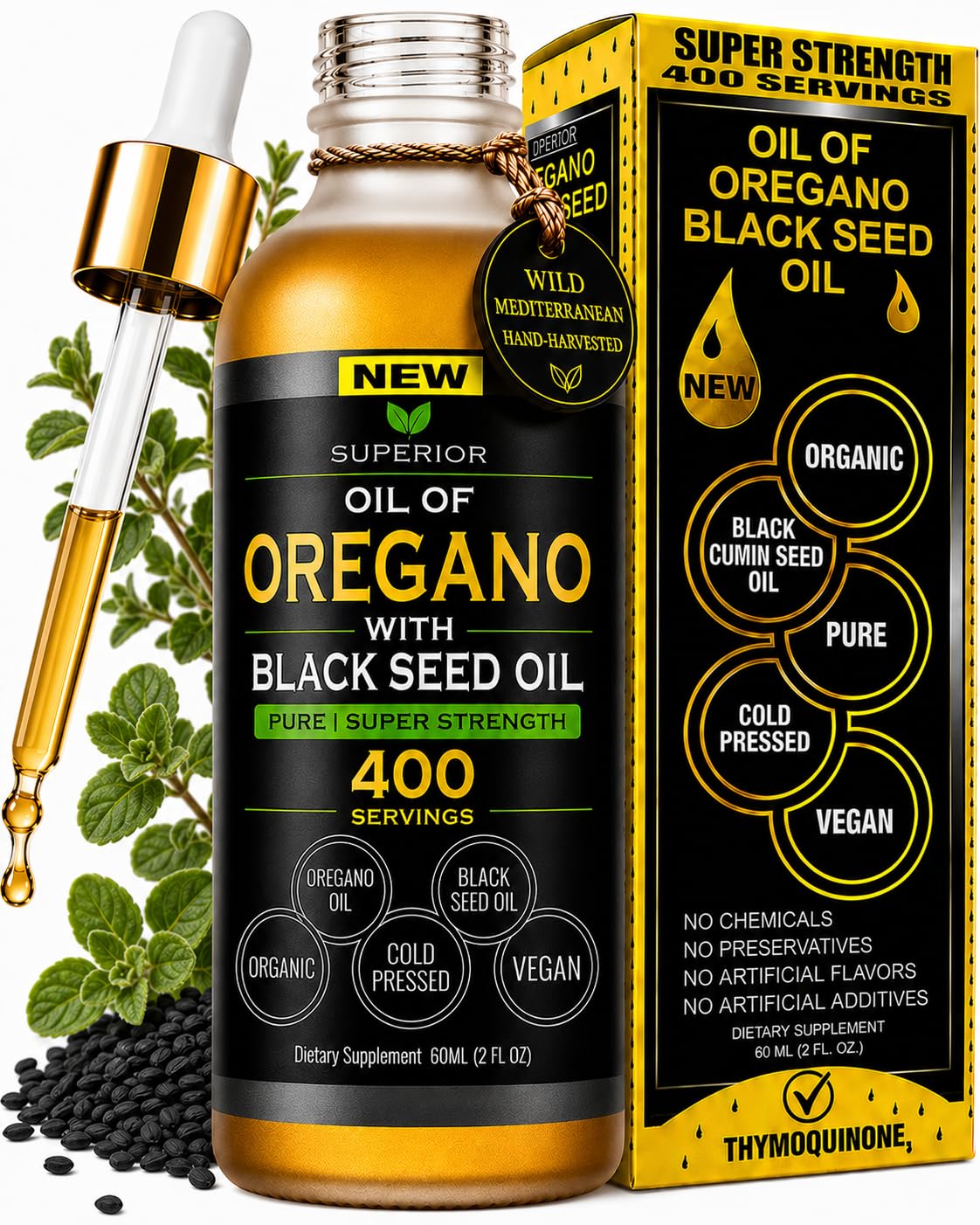 SUPERIOR FULVIC HUMIC X935 — Suplemento fitoterápico em gotas de óleo de orégano e óleo de semente preta, 80% carvacrol — 60 mL