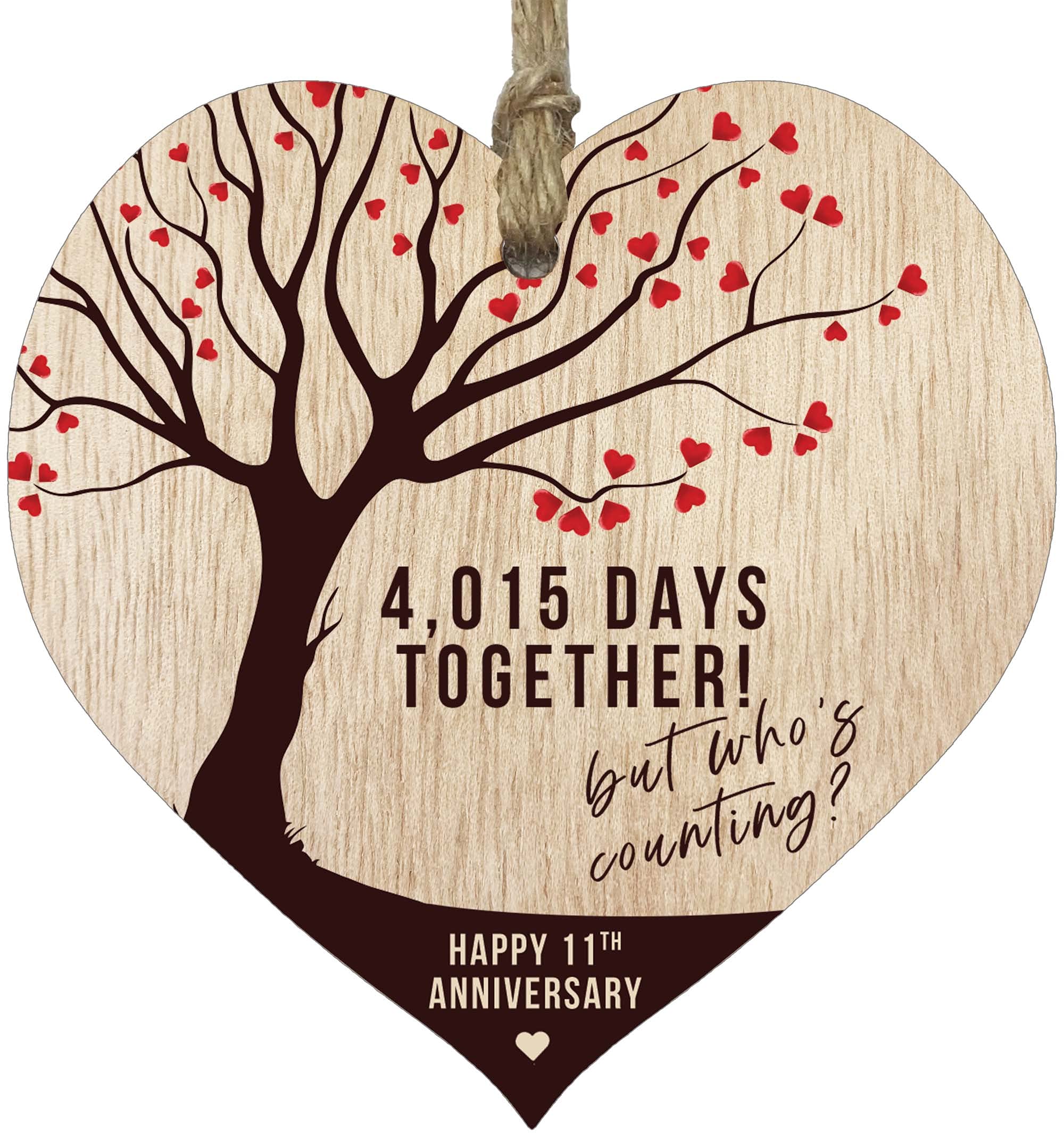 11th Wedding Anniversary Wooden Heart Plaque, Light Wood Sign Keepsake, Celebrate Steel Anniversary Wife Husband Boyfreind Girlfriend Mum or Dad, Plaque with Quotes Gifts from the Kids