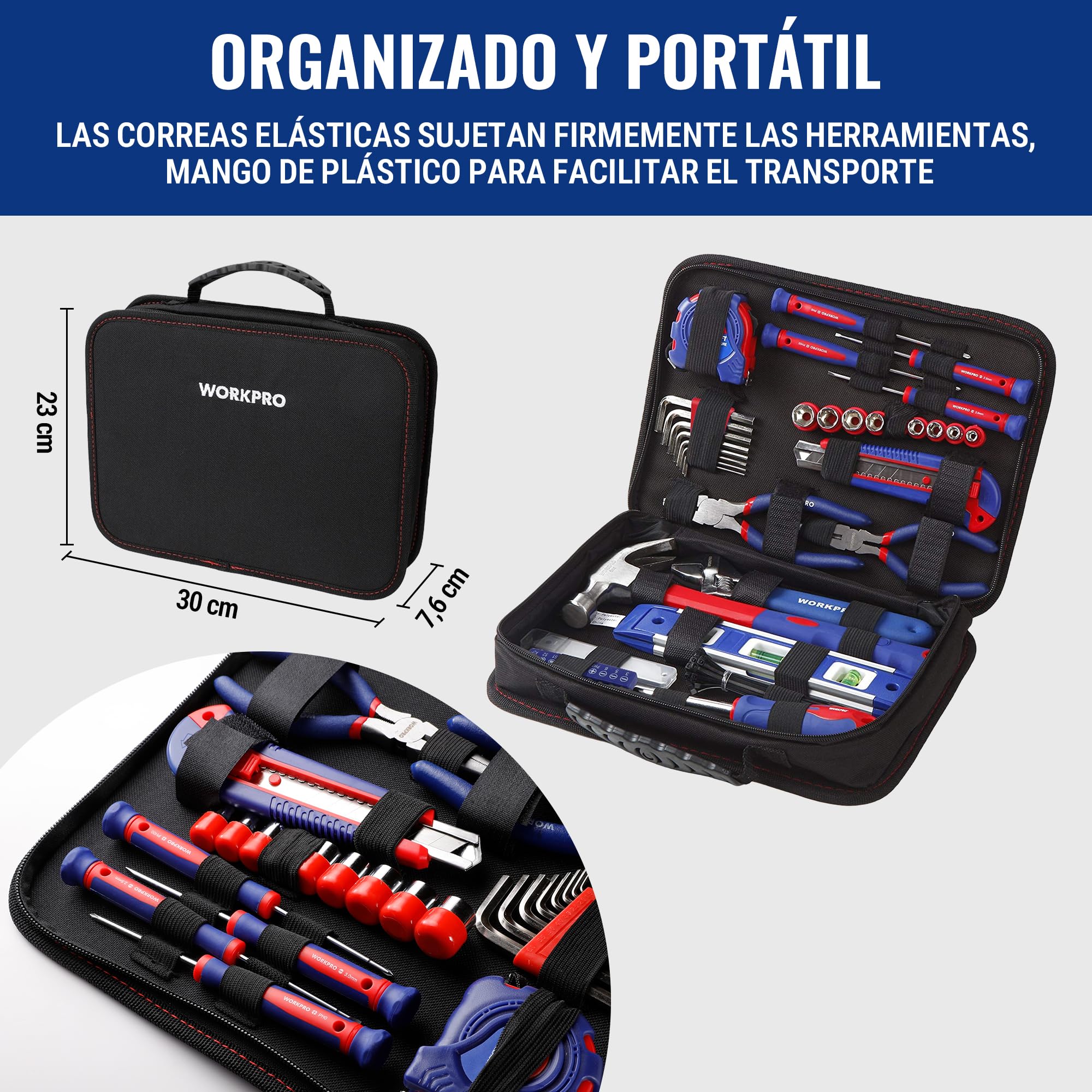 WORKPRO Juego de Herramientas Básicas 100-piezas, Herramientas manuales con Bolsa, Set de Herramientas Profesionales para Bricolaje y Arreglos Diarios